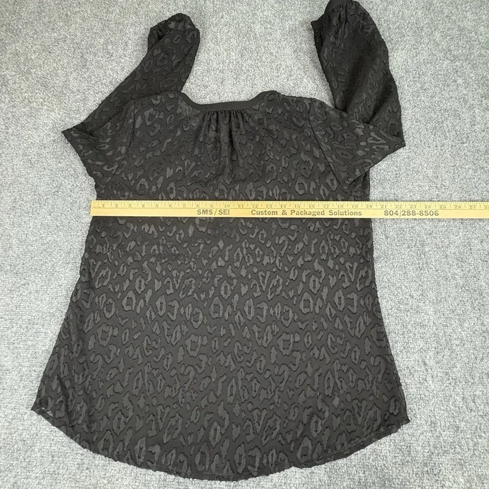 Banana Republic Blouse LP Sheer Black Burnout Leopard Button Y2K Goth Chic Indie